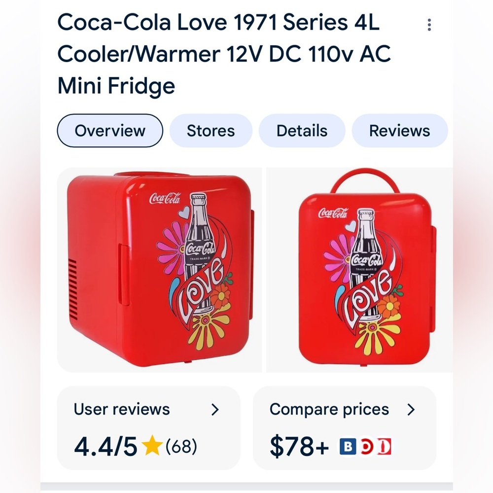 Coca-Cola Love 1971 Series 4L
Cooler/Warmer 12V DC 110v AC
Mini Fridge